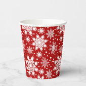 Wit en rood sneeuwvlokken naadloos patroon papieren bekers (Links)
