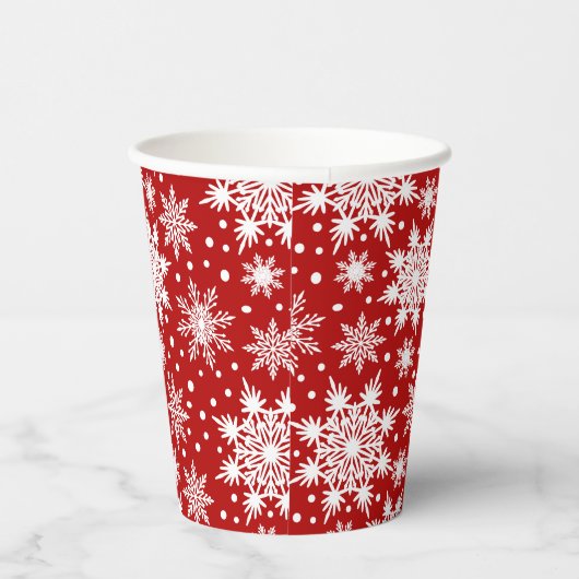 Wit en rood sneeuwvlokken naadloos patroon papieren bekers (Rechts)