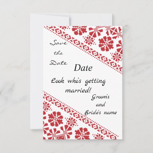 Wit en Rood Tatreez Wo. Save/the/Date Aankondiging (Voorkant)