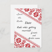 Wit en Rood Tatreez Wo. Save/the/Date Aankondiging (Voorkant / Achterkant)