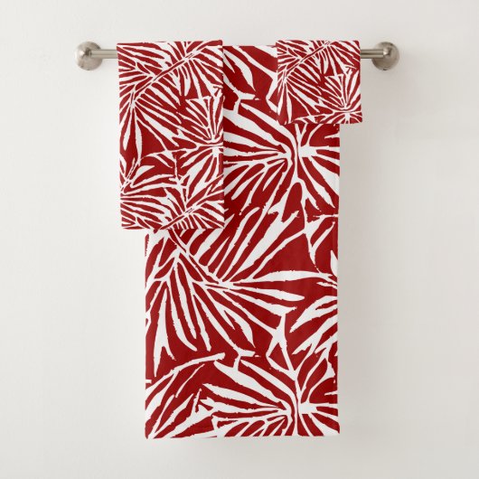 Wit en rood tropisch blad herhalend patroon bad handdoek (Insitu)
