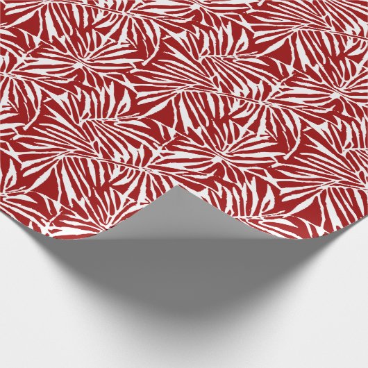 Wit en rood tropisch blad herhalend patroon cadeaupapier (Hoek)