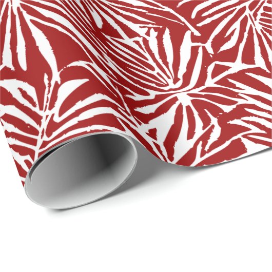 Wit en rood tropisch blad herhalend patroon cadeaupapier (Rol Hoek)