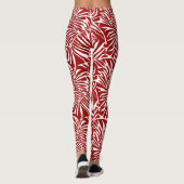 Wit en rood tropisch blad herhalend patroon leggings (Achterkant)