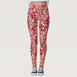 Wit en rood tropisch blad herhalend patroon leggings