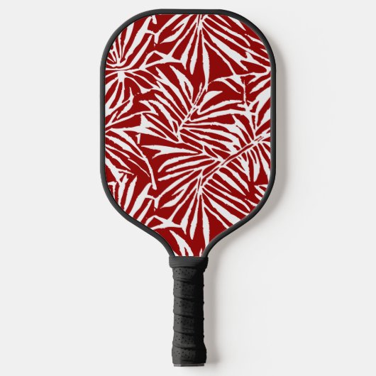 Wit en rood tropisch blad herhalend patroon pickleball paddle (Voorkant)