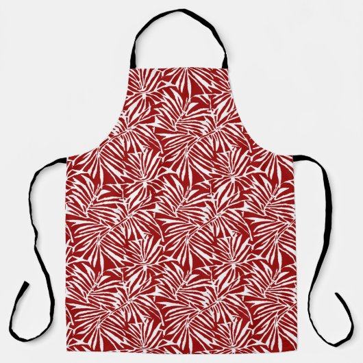 Wit en rood tropisch blad herhalend patroon schort (Voorkant)