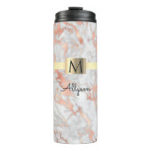 Wit en Roos Gold marmer, Gold Box Name & Monogram Thermosbeker (Voorkant)