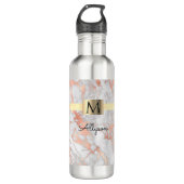 Wit en Roos Gold marmer, Gold Box Name & Monogram Waterfles (Voorkant)