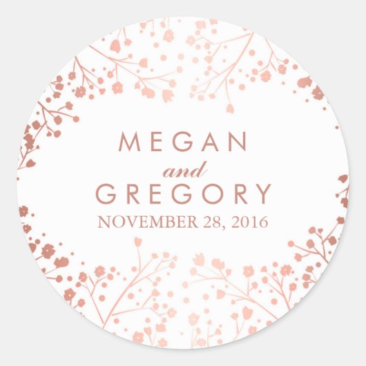 Wit en Roos Goud Baby's Breath Bruiloft Ronde Sticker (Voorkant)
