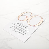 Wit en Roos Goud | Eenvoudige Glam 60th Verjaardag Folie Uitnodiging (Gedraaid)