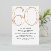Wit en Roos Goud | Eenvoudige Glam 60th Verjaardag Folie Uitnodiging (Staand Voorkant)