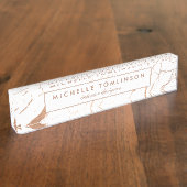 Wit en Roos Goud Marmer Designer Naamplaat Naambordje (Zijkant)