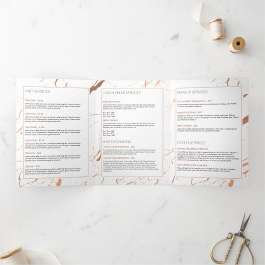 Wit en Roos Goud Marmeren Salon Brochure Drieluik Kaart (Binnen)