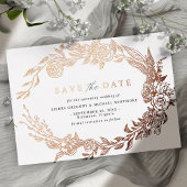 Wit en Roos Goud | Modern Floral Save the Date Folie Uitnodiging