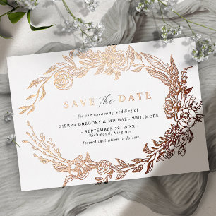 Wit en Roos Goud   Modern Floral Save the Date Folie Uitnodiging