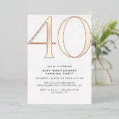 Wit en Roos Goud | Moderne Glam 40th Verjaardag Folie Uitnodiging (Staand Voorkant)