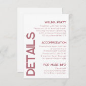 Wit en Roos Goud Typografie Bruiloft Details Informatiekaartje (Voorkant / Achterkant)