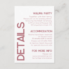 Wit en Roos Goud Typografie Bruiloft Details Informatiekaartje