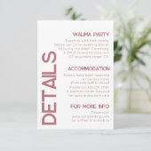 Wit en Roos Goud Typografie Bruiloft Details Informatiekaartje (Staand voorkant)