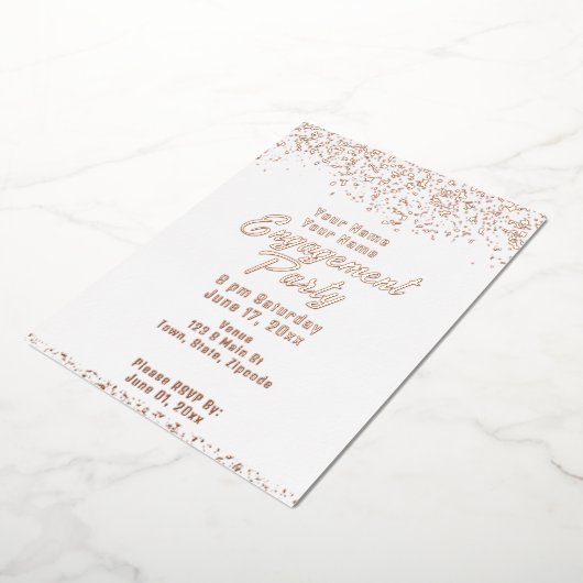 Wit en Roos Gouden Folie Verlovingsfeest Folie Uitnodiging (Gedraaid)