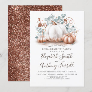 Wit en Roos Gouden Pompoenen Herfst Verlovingsfees Kaart