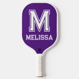 Wit en Royal Paarse Minimalistisch Modern Monogram Pickleball Paddle