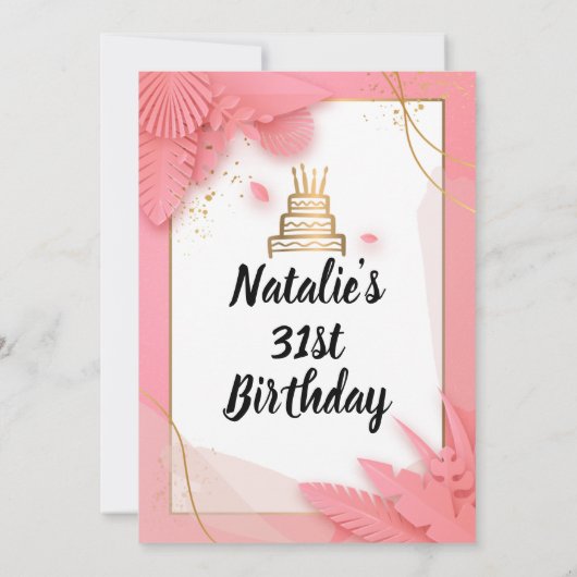 Wit en roze 31ste verjaardag kaart (Achterkant)
