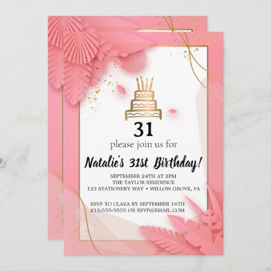 Wit en roze 31ste verjaardag kaart (Voorkant / Achterkant)