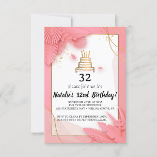 Wit en roze 32e verjaardag kaart