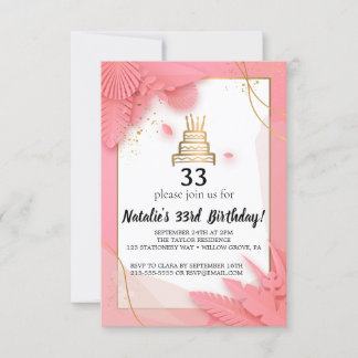 wit en roze 33e verjaardag kaart