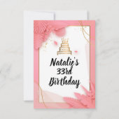 wit en roze 33ste verjaardag kaart (Achterkant)