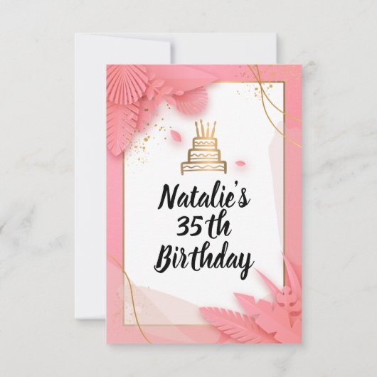 Wit en roze 35ste verjaardag uitnodiging (Achterkant)
