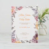 Wit en Roze Bloemen Grens Bruiloft Kaart (Staand voorkant)