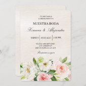Wit en roze Bloemen Spaans Bruiloft beige Kaart (Voorkant / Achterkant)