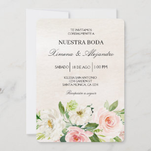Wit en roze Bloemen Spaans Bruiloft beige Kaart