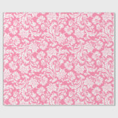 Wit En Roze Bloemendamaskpatroon Cadeaupapier (Vlak)