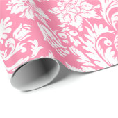 Wit En Roze Bloemendamaskpatroon Cadeaupapier (Rol Hoek)