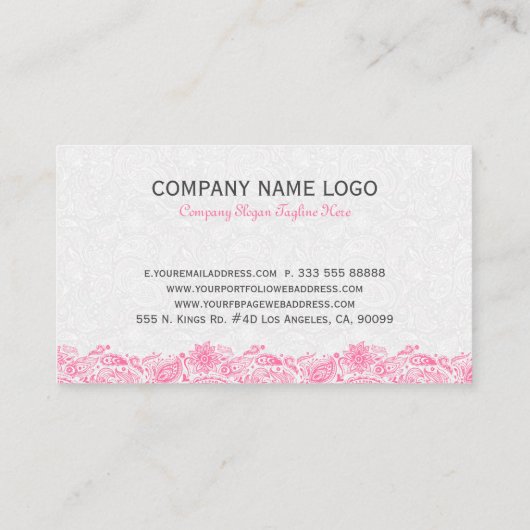 Wit en roze bloemig Paisley Kant Visitekaartje