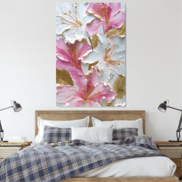 Wit en roze bloemtextuur abstracte wandkunst canvas afdruk