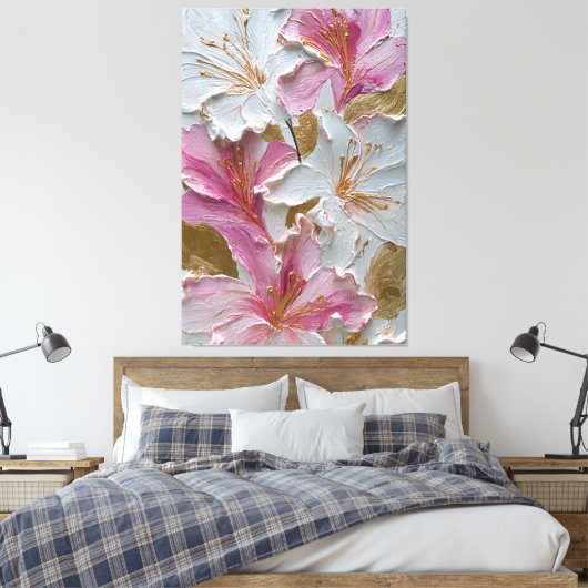 Wit en roze bloemtextuur abstracte wandkunst canvas afdruk (Insitu (Slaapkamer))