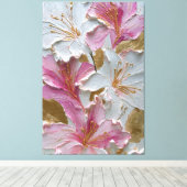Wit en roze bloemtextuur abstracte wandkunst canvas afdruk (Insitu (Houten vloer))