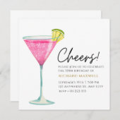 Wit en Roze Elegant Cocktail Party Verjaardag Kaart (Voorkant / Achterkant)