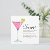 Wit en Roze Elegant Cocktail Party Verjaardag Kaart (Staand voorkant)