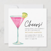 Wit en Roze Elegant Cocktail Party Verjaardag Kaart (Voorkant)