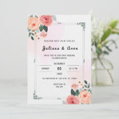 Wit en Roze Elegante Delicate Bloemen Bruiloft Kaart (Staand voorkant)