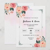 Wit en Roze Elegante Delicate Bloemen Bruiloft Kaart (Voorkant / Achterkant)