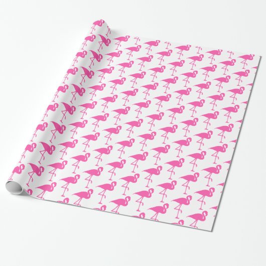 Wit en Roze Flamingo Verpakkingsdocument Cadeaupapier (Uitgerold)