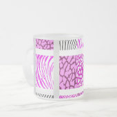 Wit en Roze Gemengde Dierafdrukken Matglas Koffiemok (Voorkant links)