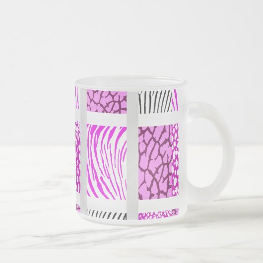 Wit en Roze Gemengde Dierafdrukken Matglas Koffiemok (Rechts)